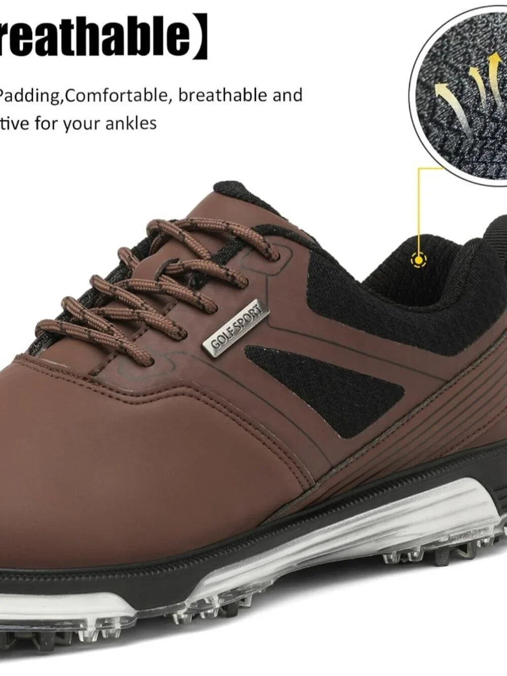 Men's Brown Golf Shoes Fixed Nail Less Sole Waterproof Lightweight No-slip